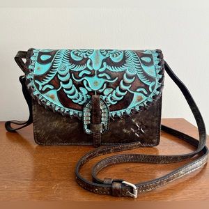 Patricia Nash Turquoise and Brown Crossbody Bag